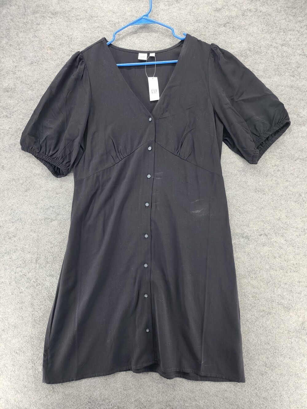 GAP Dress Womens Large V Neck Button Front Short Sleeve Black